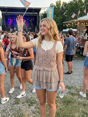 Miss Chievous Boho Festival Crochet Lace Tie Back Vest Size XL